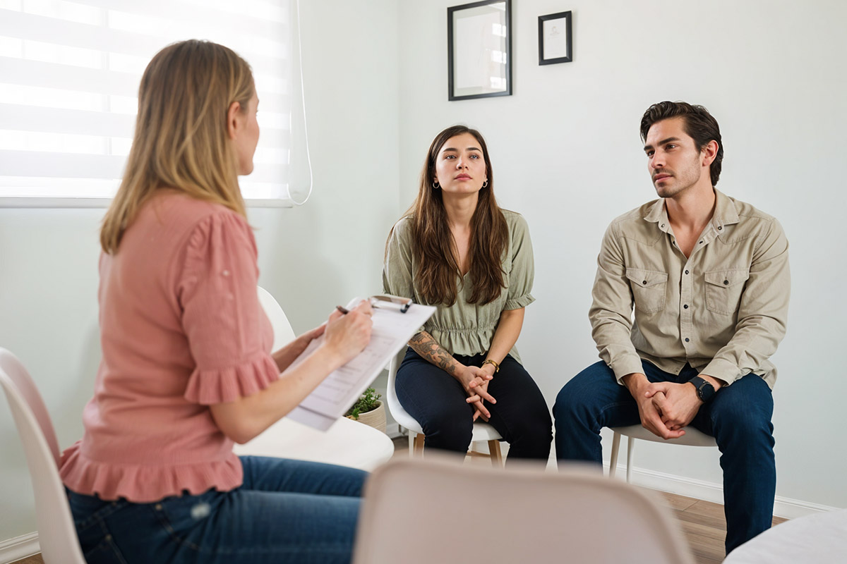 A therapist listening during a counselling session