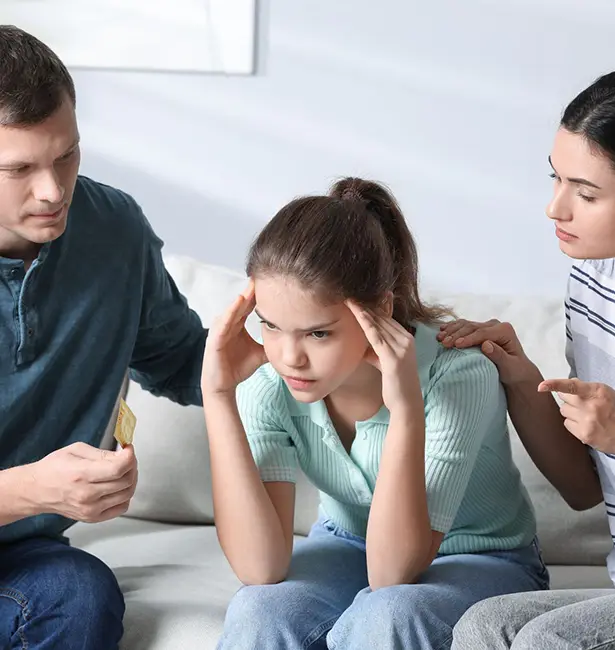 Youth counselling session with family and parent support